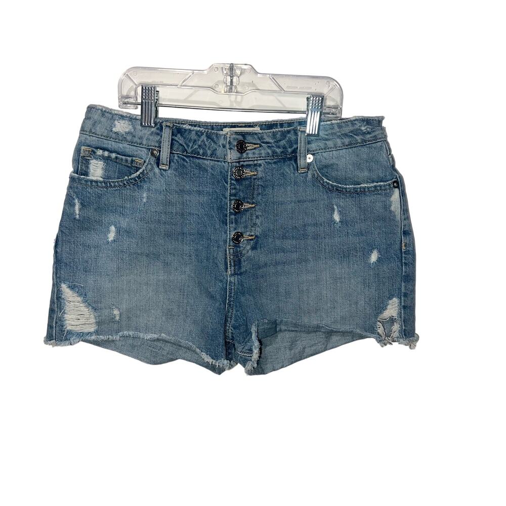 Miss me women’s high rise distressed button zipper blue jeans shorts